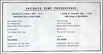 Golden Earring show announcement Den Haag Beverwijk November 20 & 21, 1965